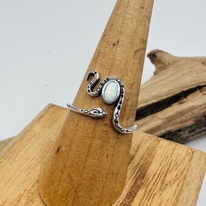 Lab Opal Snake Ring Sterling Silver